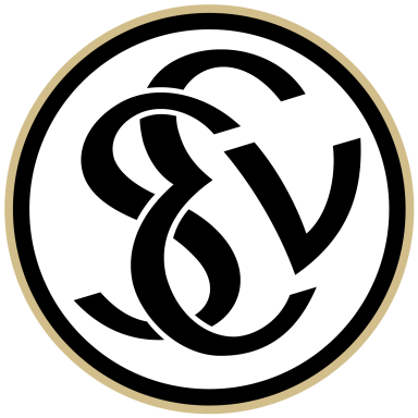 SV Elversberg Schwarzes und weißes Logo mit geschwungenen Buchstaben „SV“ in einem Kreis.